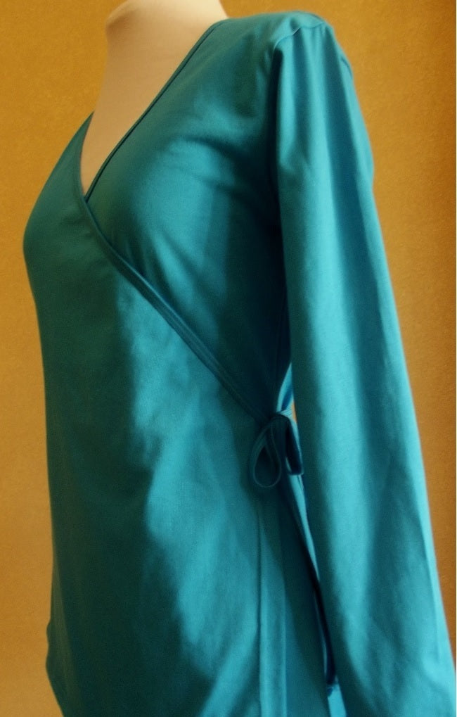 Australian made cotton wrap top in turquoise