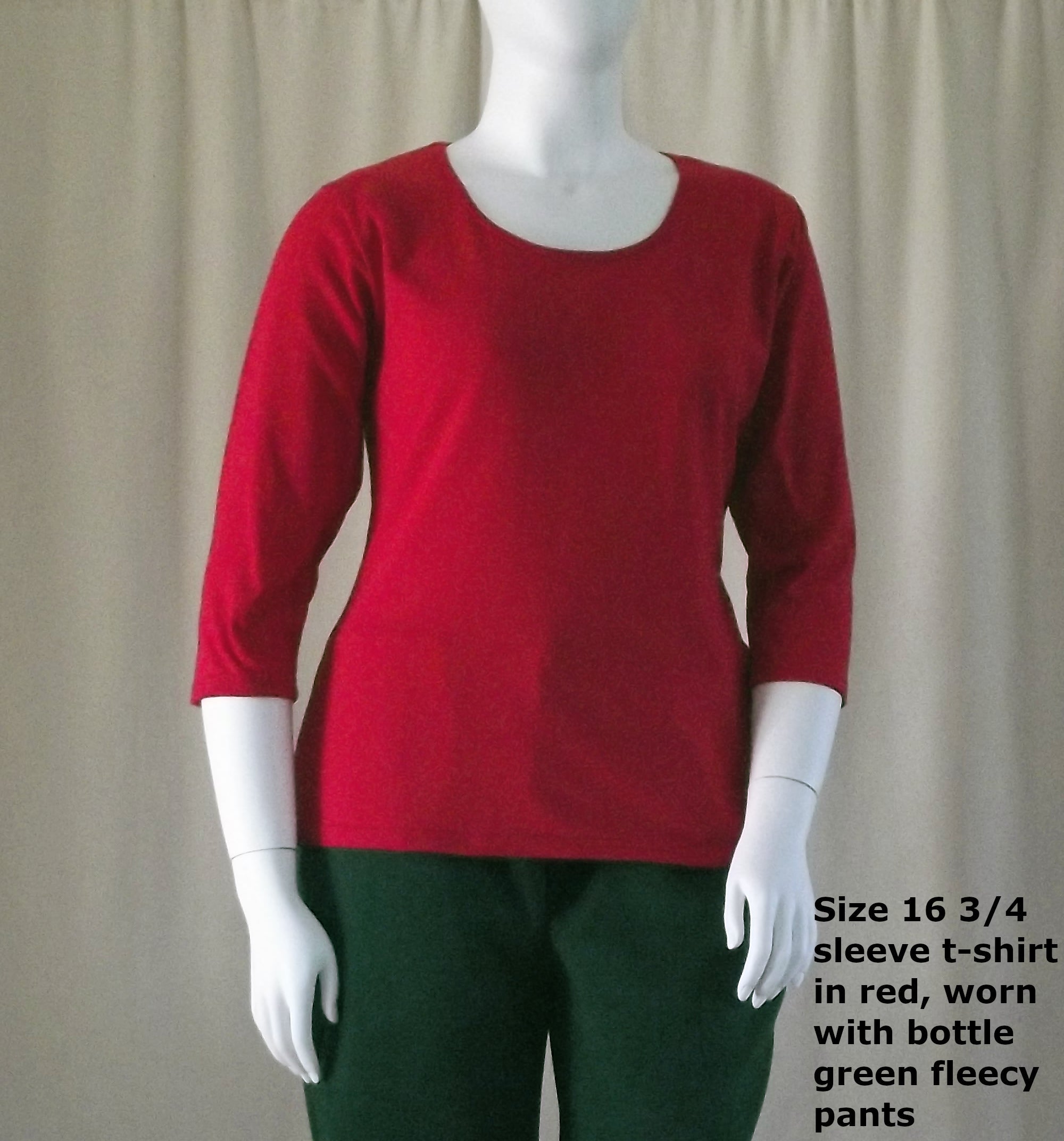 a red 3/4 sleeve womens cotton top