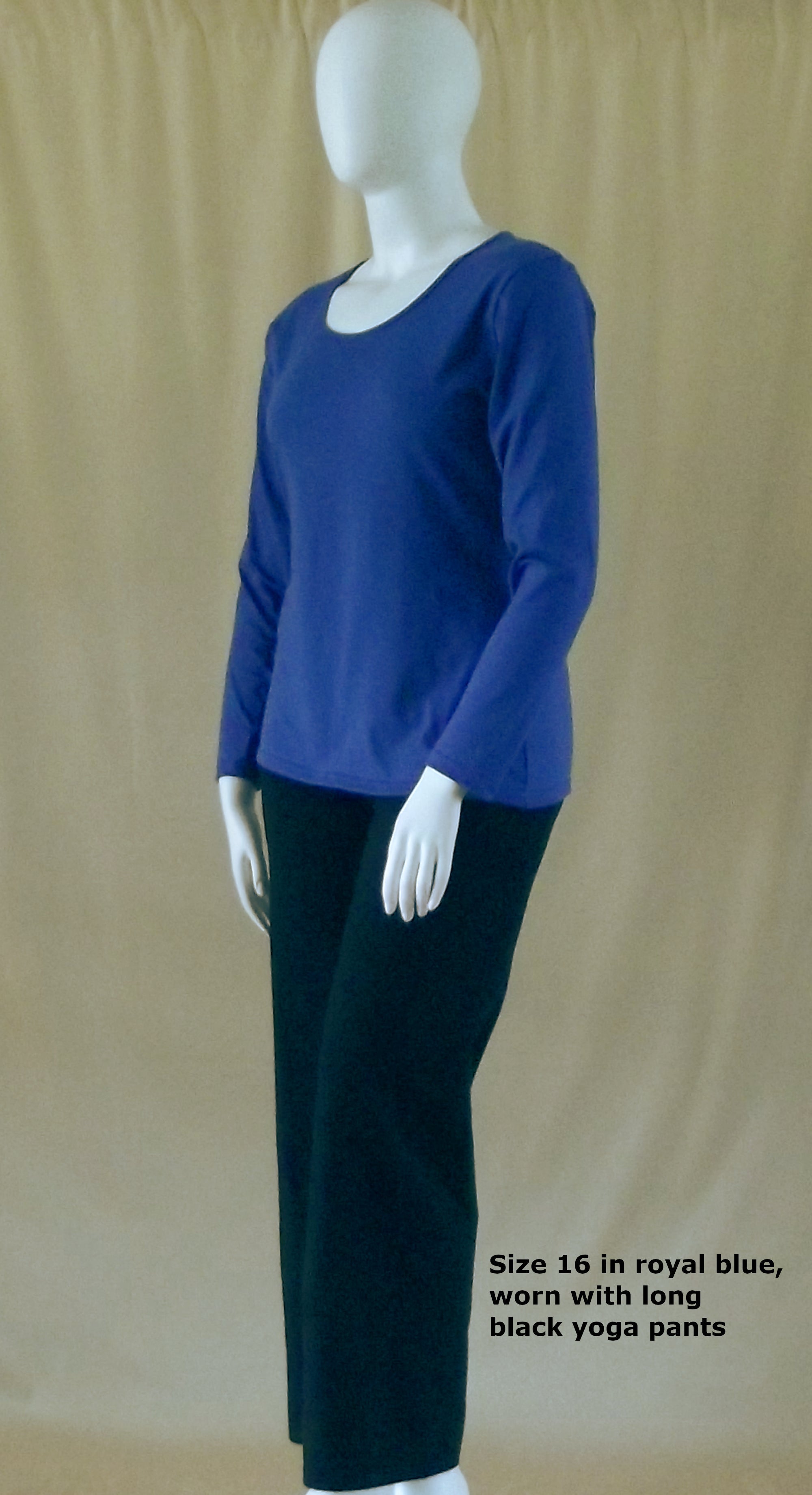 a royal blue long sleeve womens t-shirt and black womens long fleecy pants