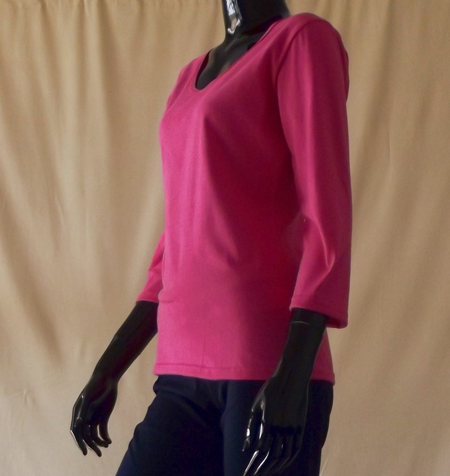 hot pink women's Australian made 3/4 sleeve cotton t-shirt