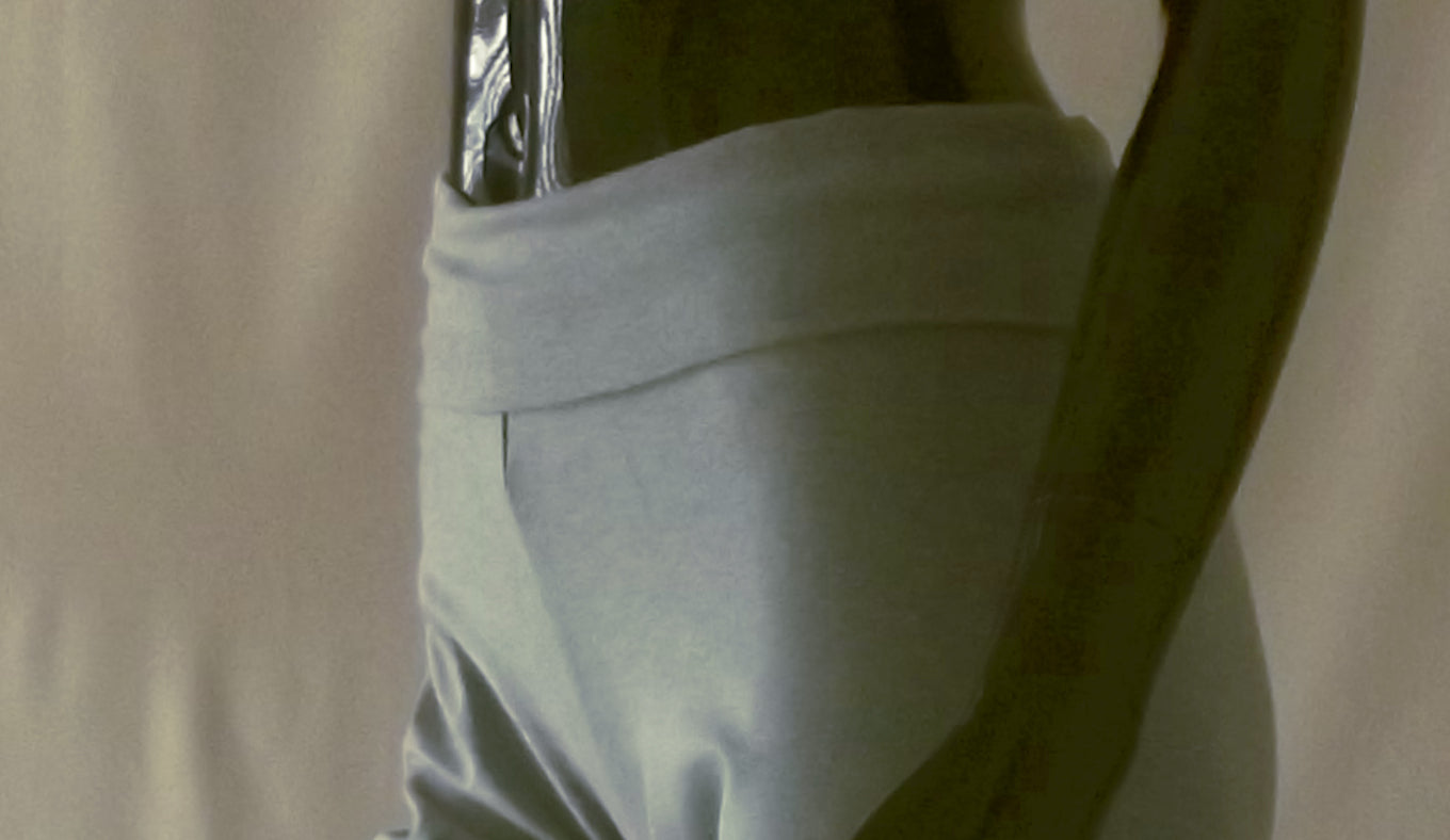 Close up of yoga pants fold over waistband