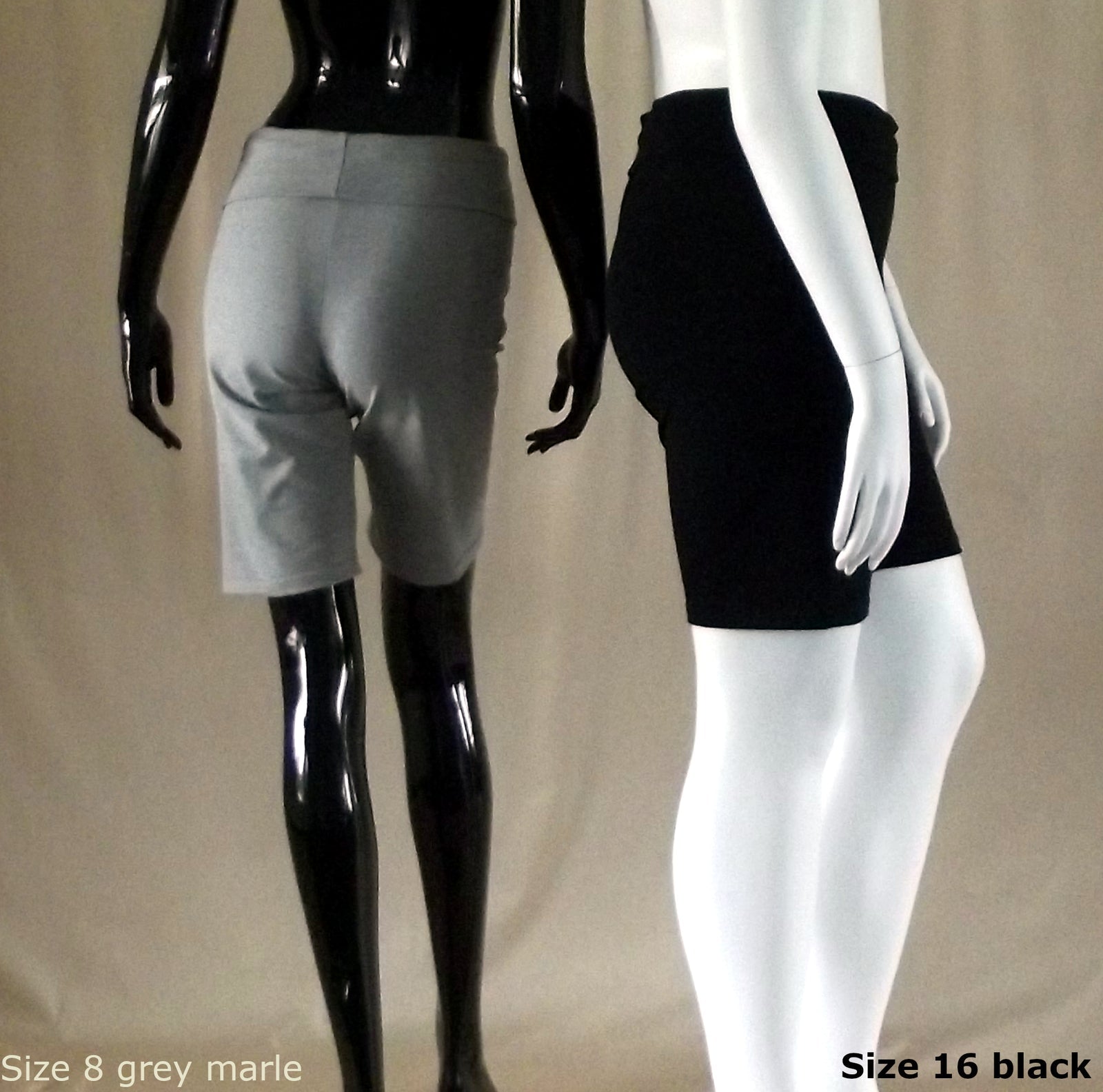 grey marle and plus size black Australian made women's yoga shorts