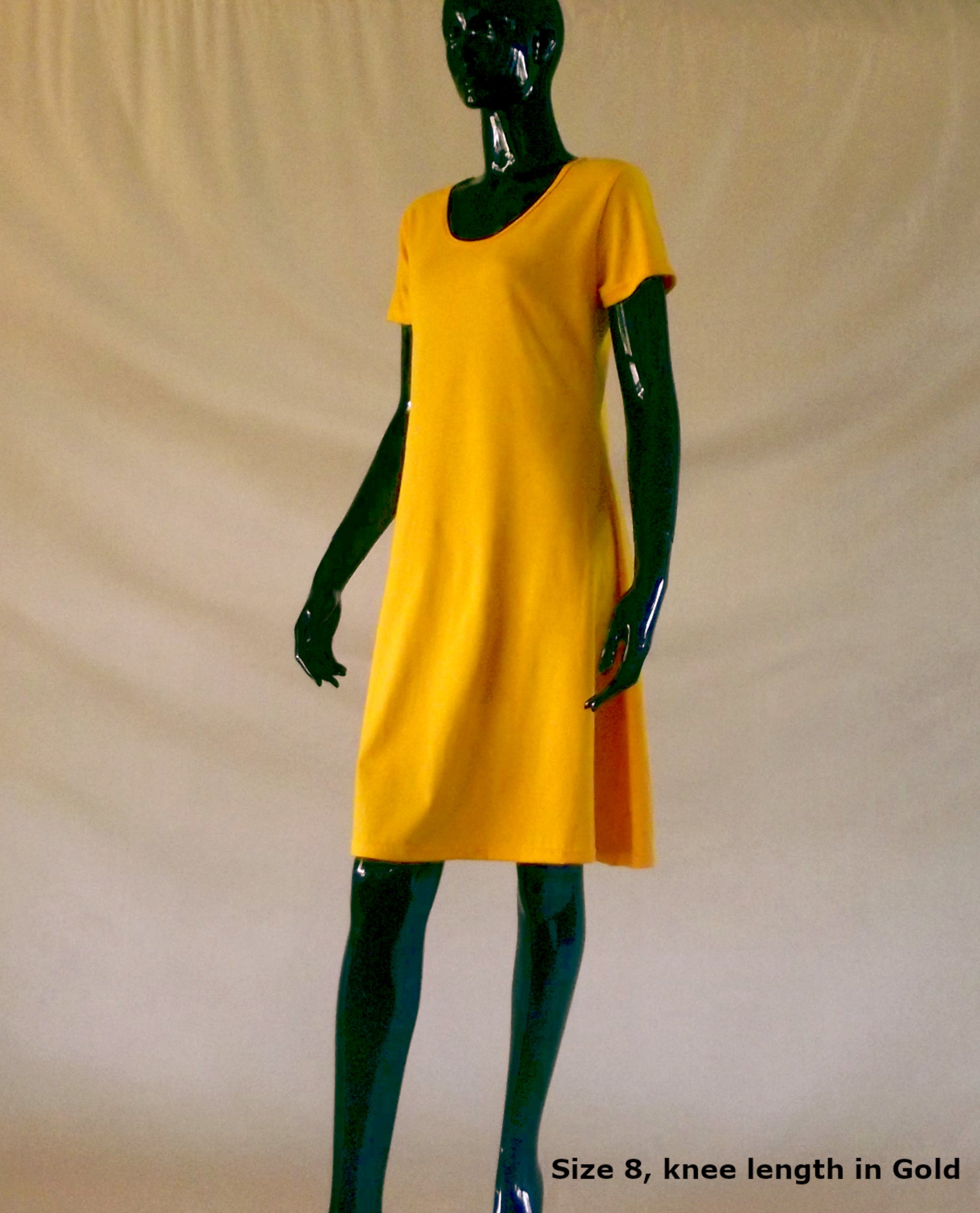 yellow knee length short sleeve women's cotton dress