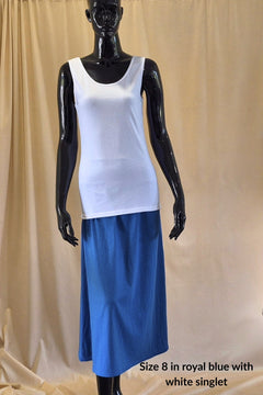 Australian made cotton white singlet and royal blue A-line skirt 