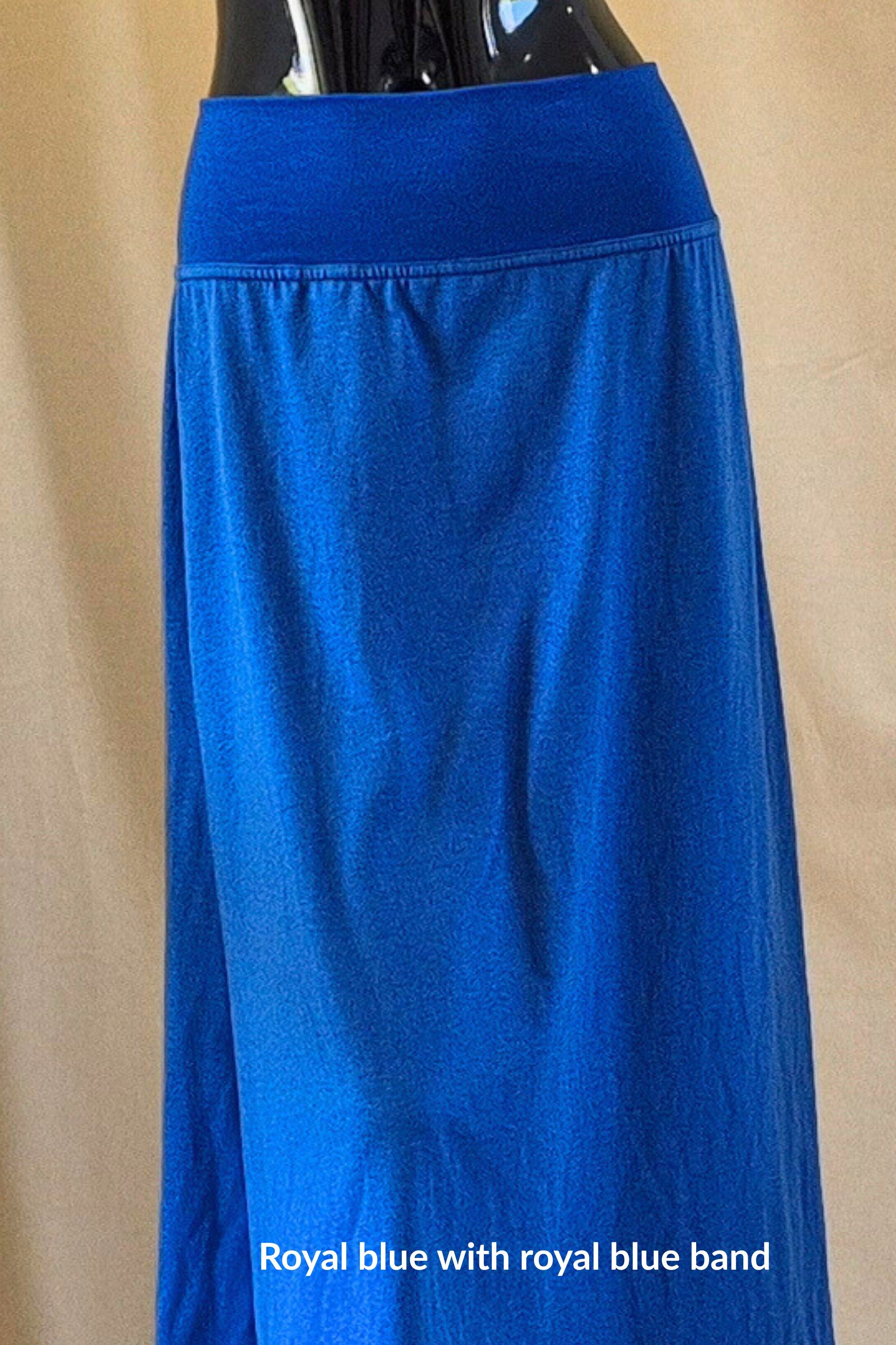 royal blue A-line skirt with a band