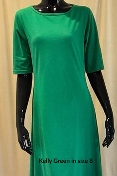Green boat neck cotton dress with elbow length sleeves