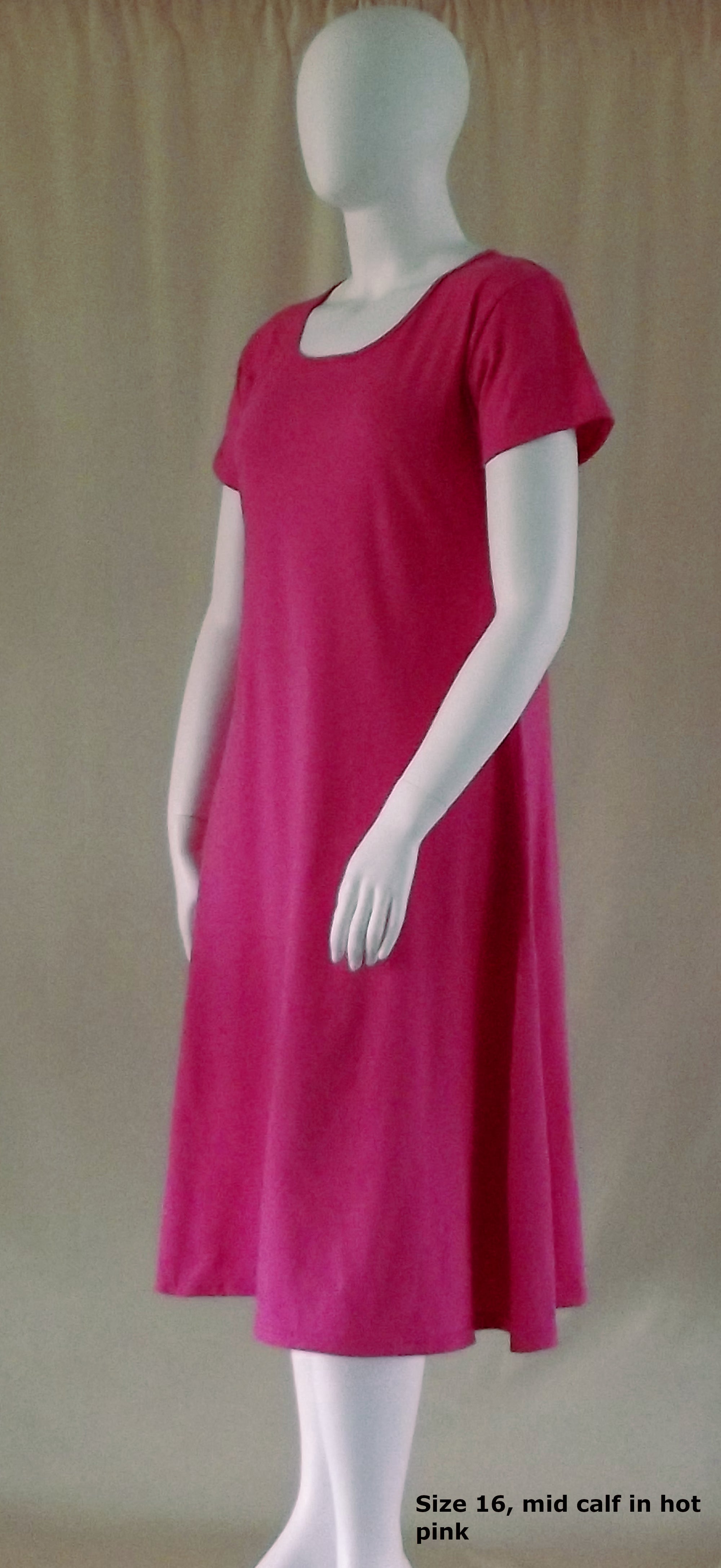 plus size hot pink mid calf women's cotton dress