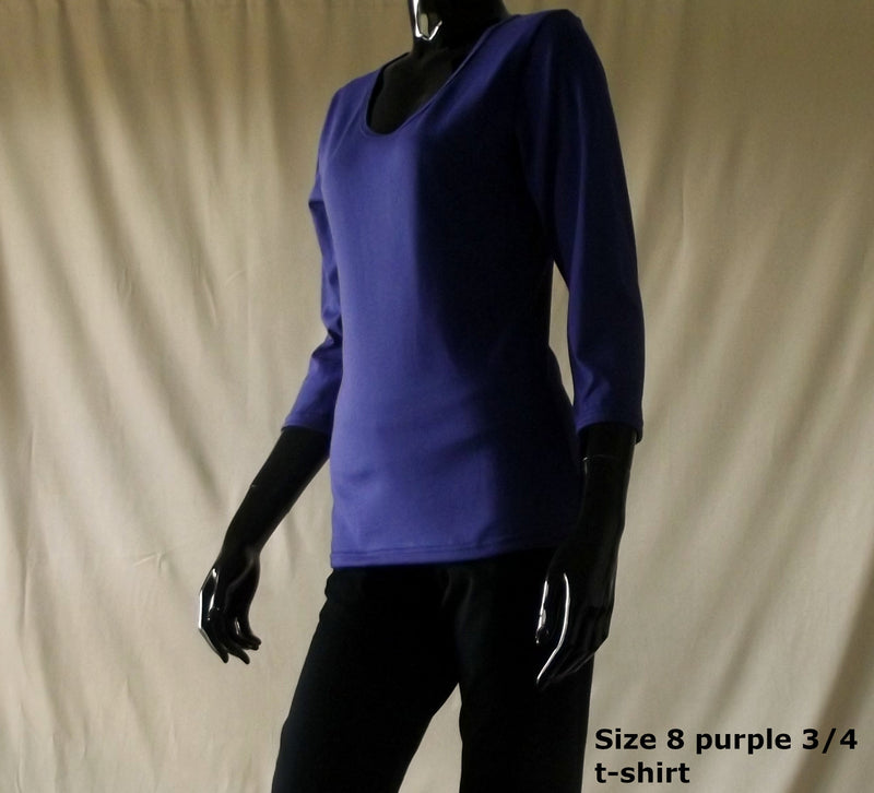 Australian made purple 3/4 sleeve women's t-shirt