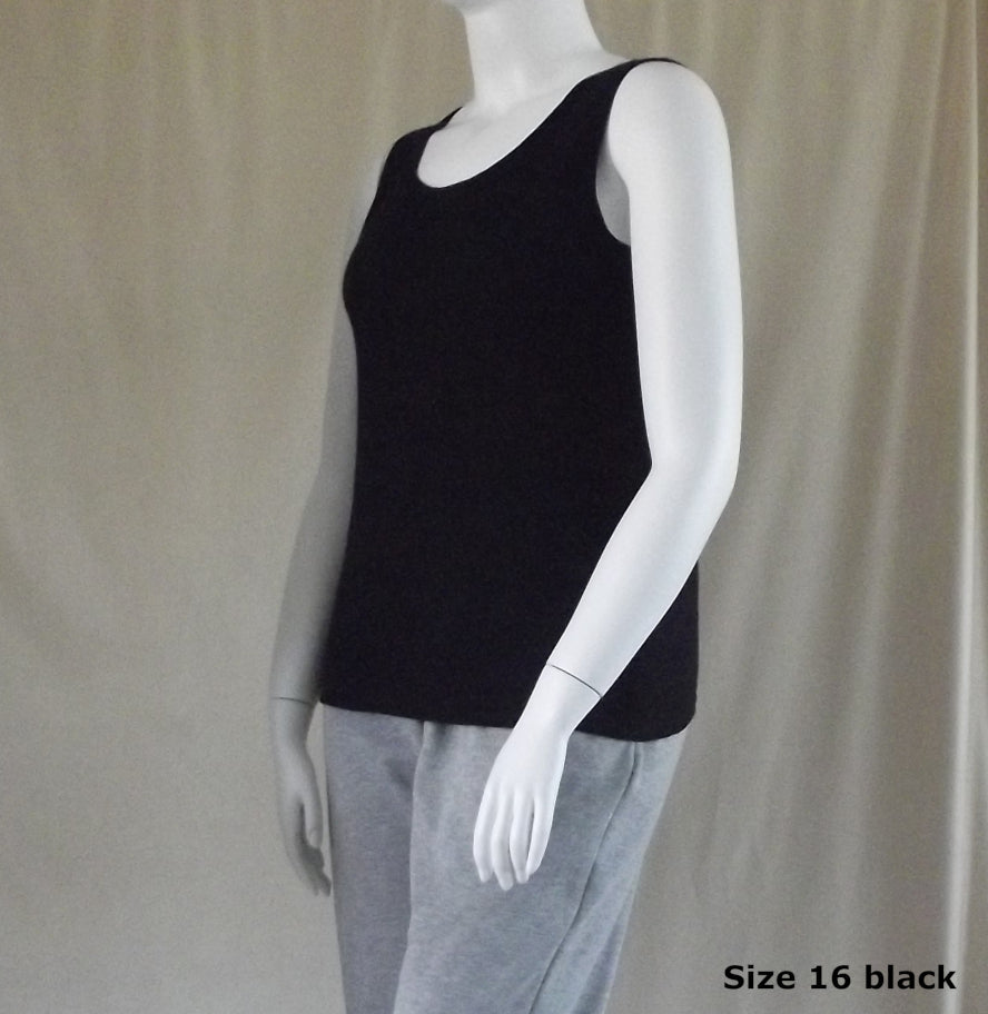 black plus size Australian made women's cotton singlet