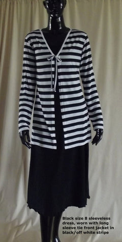 Women's Cotton Sleeveless Dress with striped tie front jacket