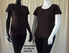 Size 8 and plus size cotton women's t-shirts in chocolate