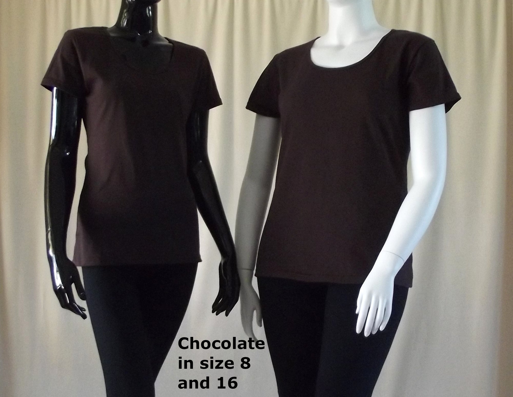 Size 8 and plus size cotton women's t-shirts in chocolate