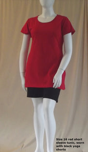 Red short sleeve long Australian made cotton tunic