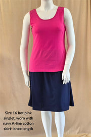 Australian made hot pink singlet and navy A-line cotton skirt 