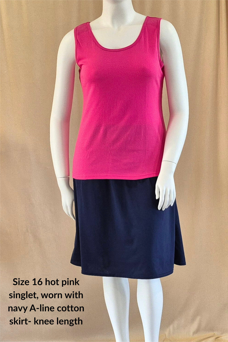 Australian made hot pink singlet and navy A-line cotton skirt 