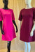hot pink and maroon cotton boat neck dress- knee length with elbow length sleeves