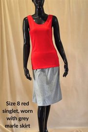 Australian made cotton red singlet and grey marle cotton A-line skirt 