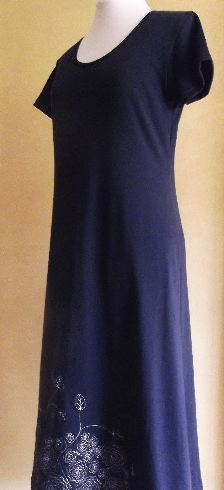 navy women's embroidered cotton dress with white embroidery