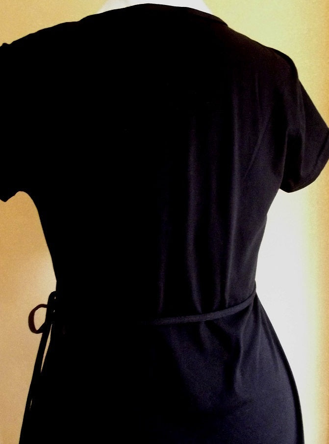 back view of embroidered cotton wrap dress