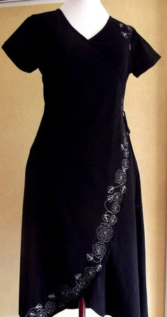 embroidered cotton wrap dress