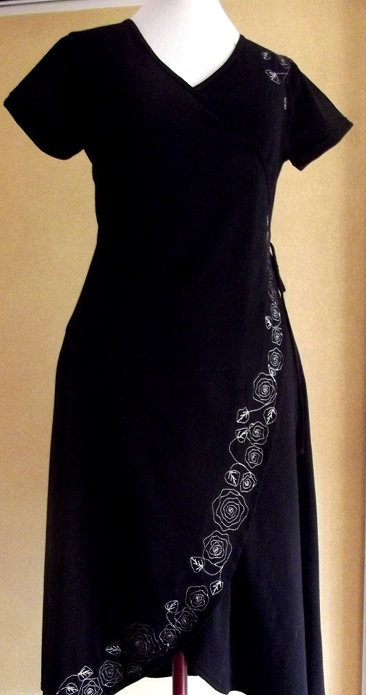 embroidered cotton wrap dress