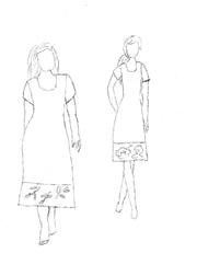 trade sketch of Short Sleeve Dress with Fabric Designer Hem Detail