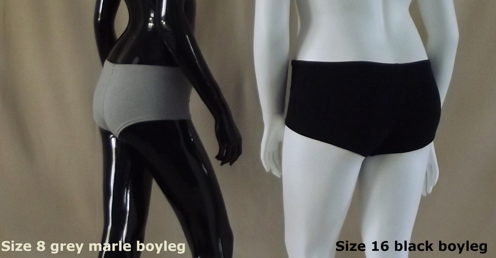 back view of grey and black boyleg underwear