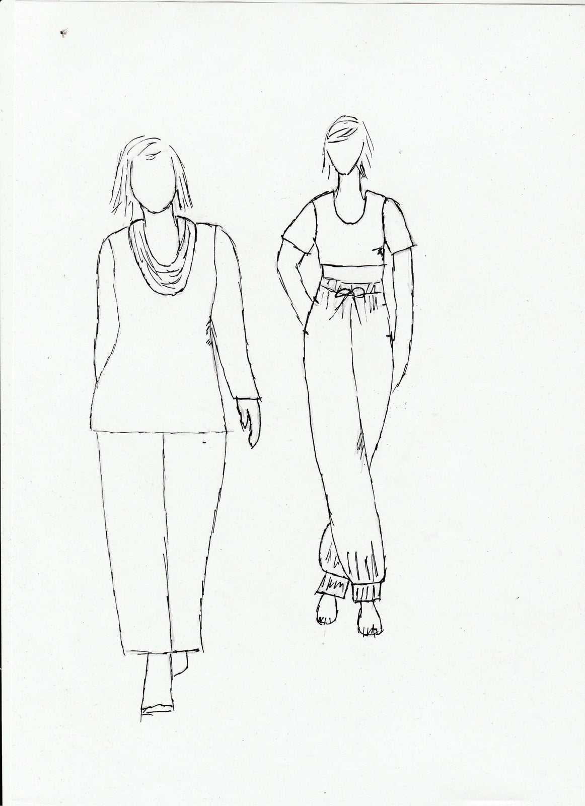trade sketch of super warm fleecy pants with straight hem or rib