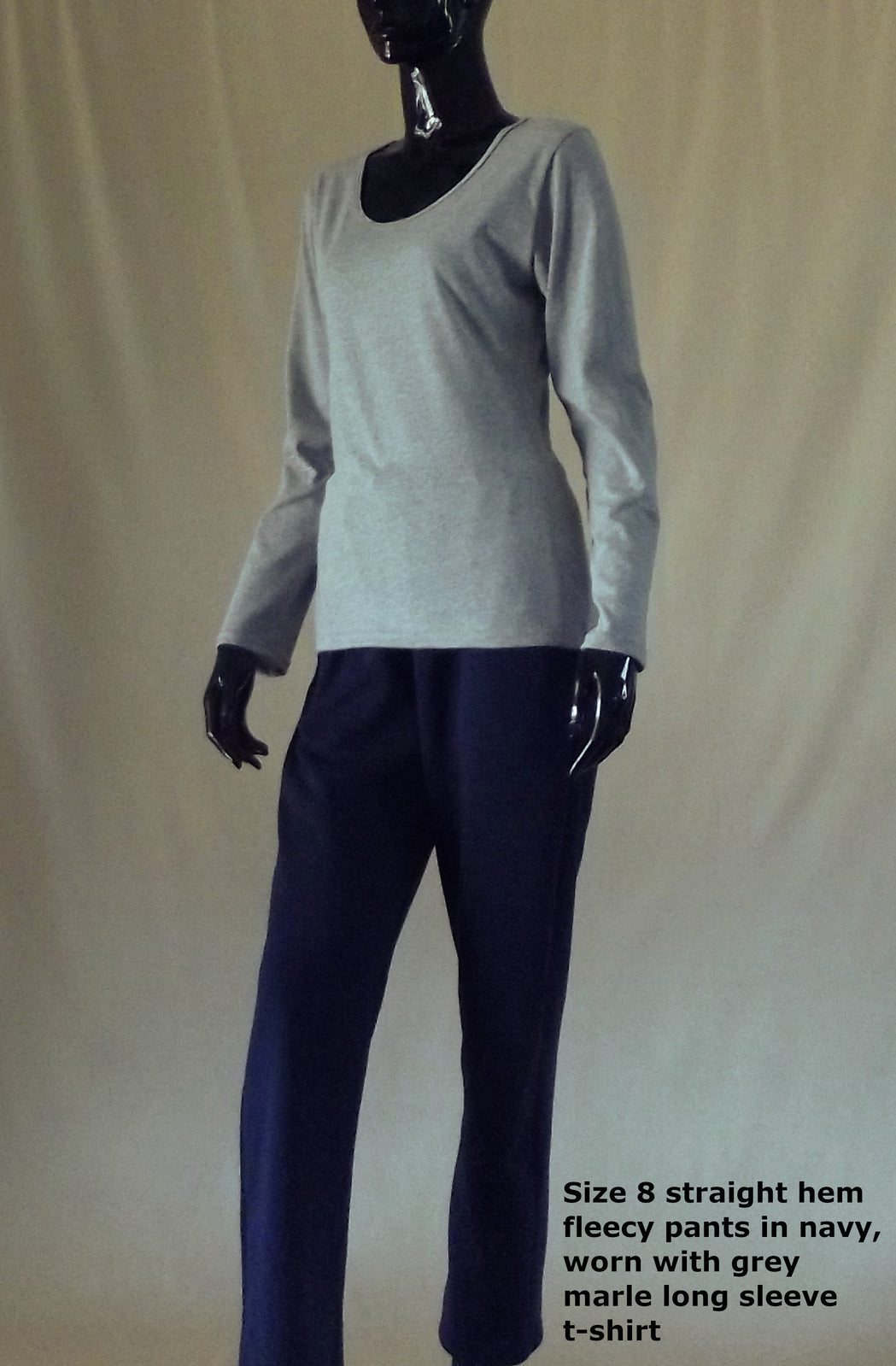 women's navy fleecy pants with grey marle long sleeve womens cotton top