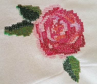close up of cross stitch on Women's Embroidered T-shirt