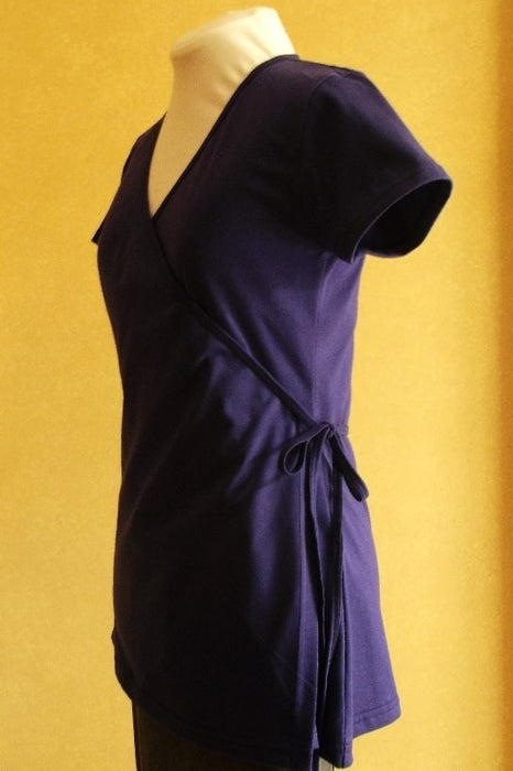 purple short sleeve Flattering Wrap Top
